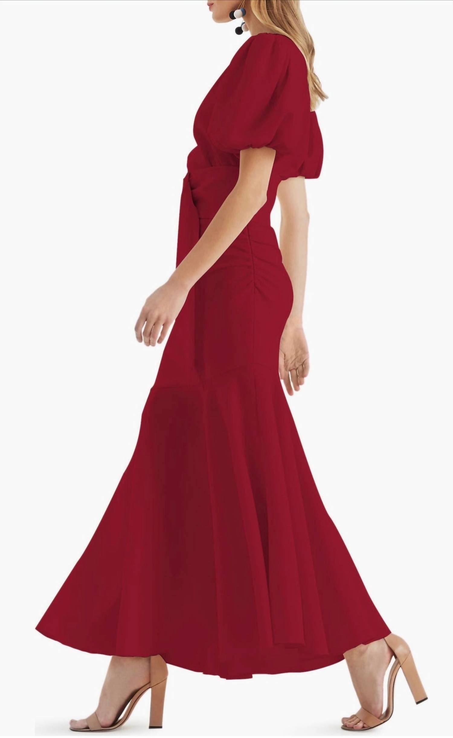 SACHIN & BABI Camila Asymmetric Hem Belted Dress in dark red - women's dress - alternate view