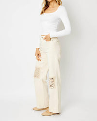 Judy Blue - Dyed Crochet Patch Wide Leg Denim Jeans