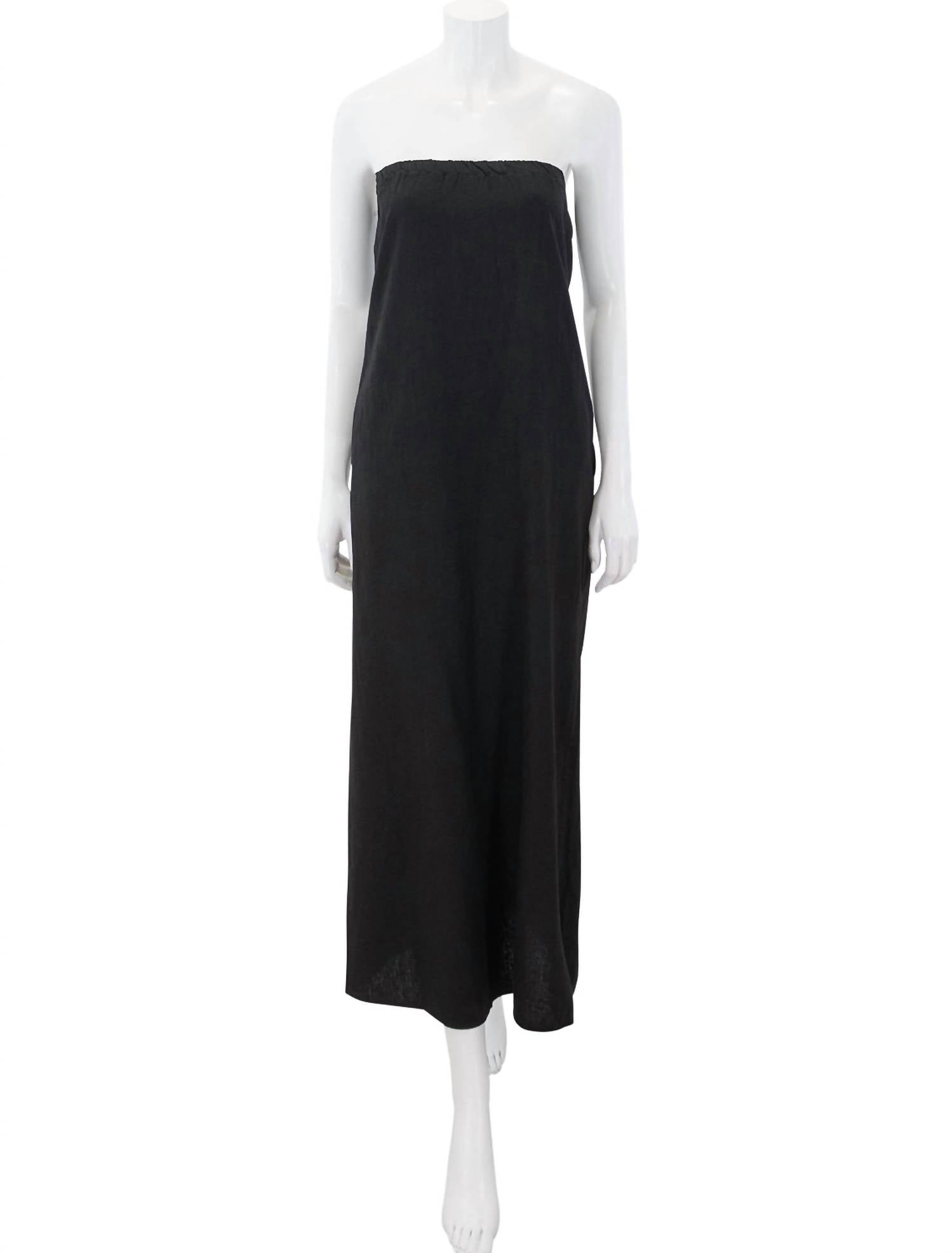STATESIDE Linen Column Maxi Dress in black - women's dress - detail view