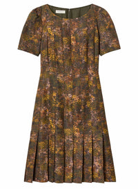 Lafayette 148 - Impression Print Silk-Wool Hand Pleated Short Sleeve Dress