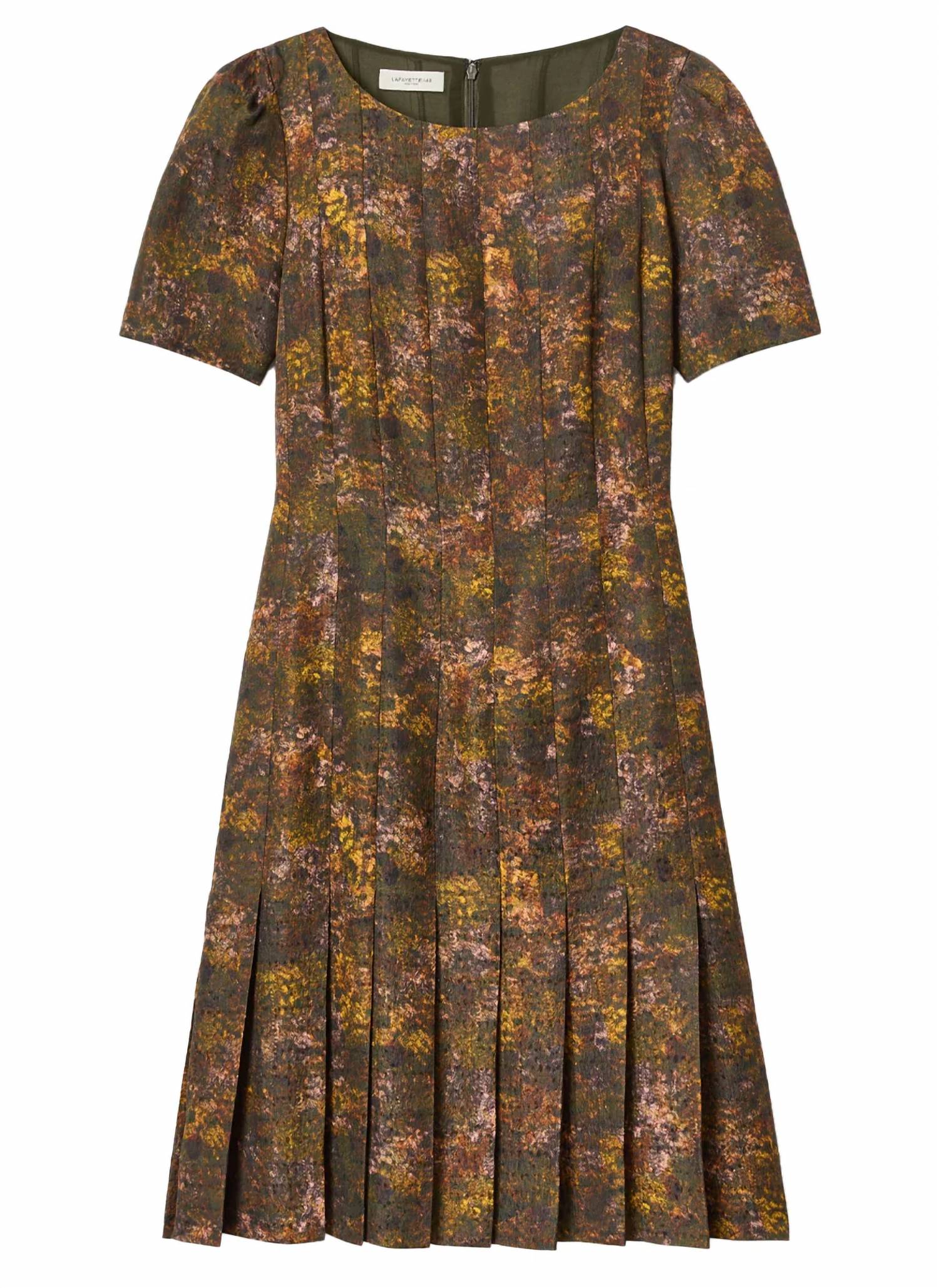 Lafayette 148 - Impression Print Silk-Wool Hand Pleated Short Sleeve Dress