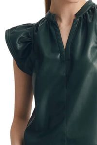 MELISSA NEPTON Faux Leather Venora Top in forest - women's blouse - detail view