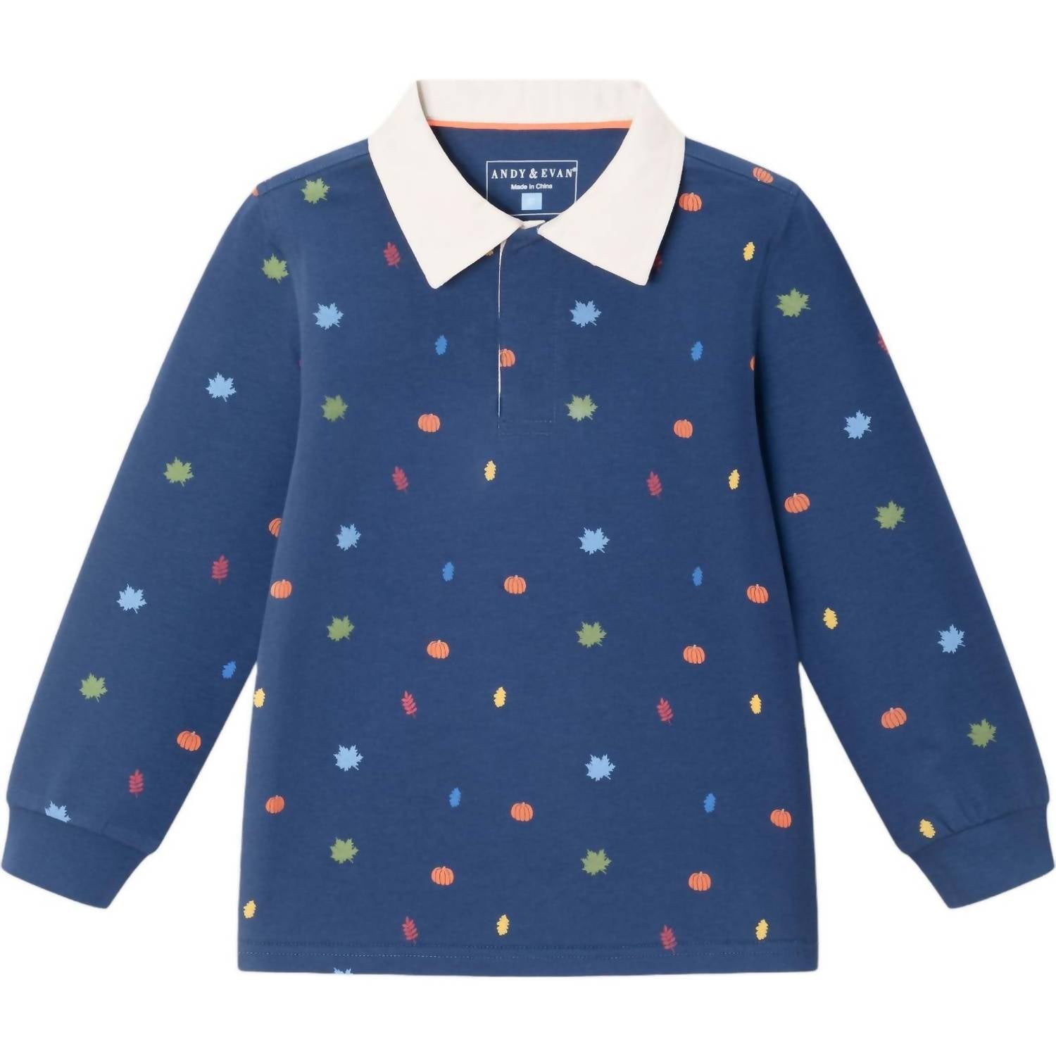 Andy & Evan Kid's Fall Themed Rugby Shirt in blue - kids' shirt
