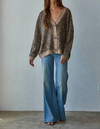 By Together - Knit V-neck Animal Print Sweater Cardigan