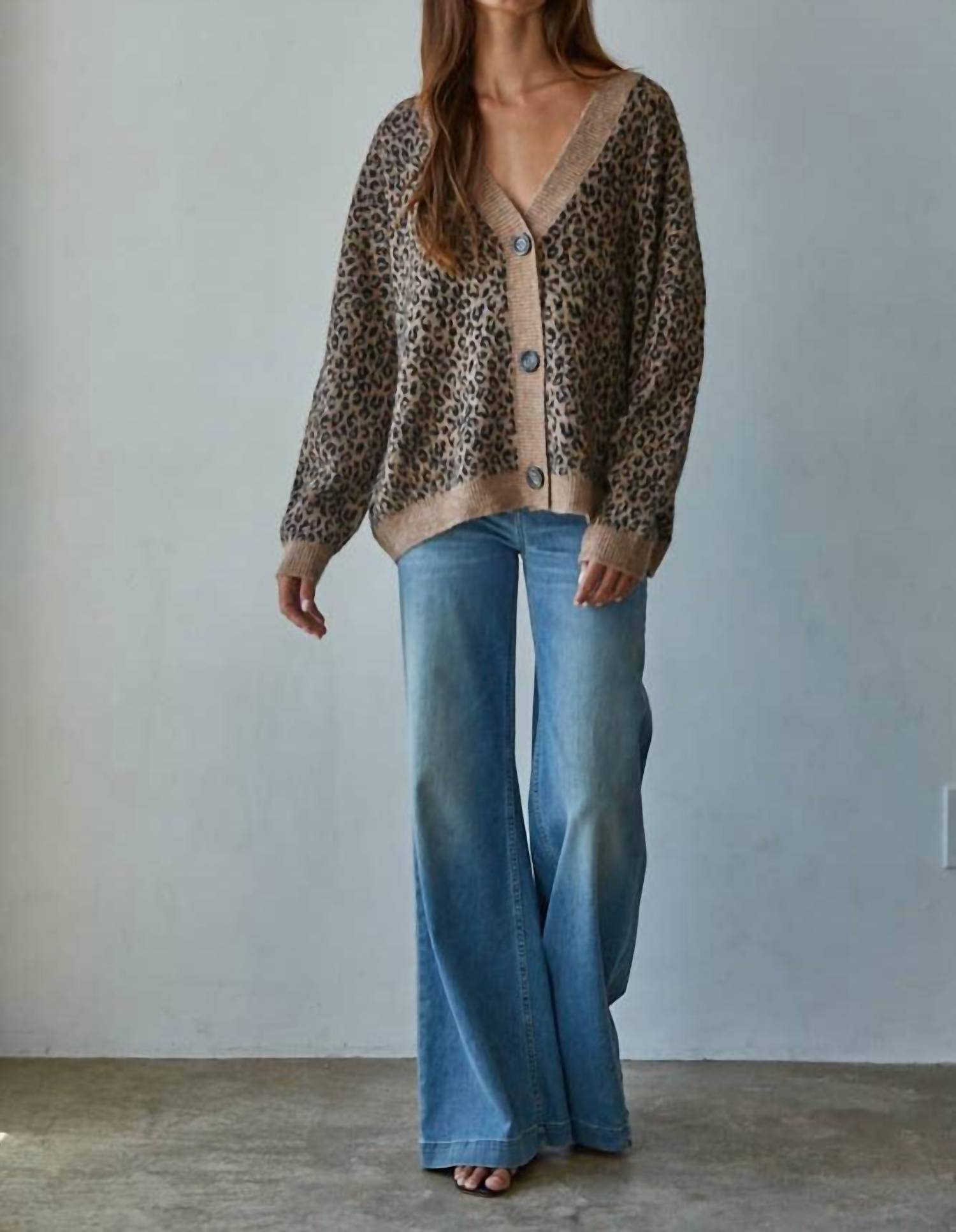 By Together - Knit V-neck Animal Print Sweater Cardigan