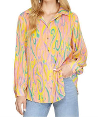 She + Sky - Print Plisse Shirt Blouse