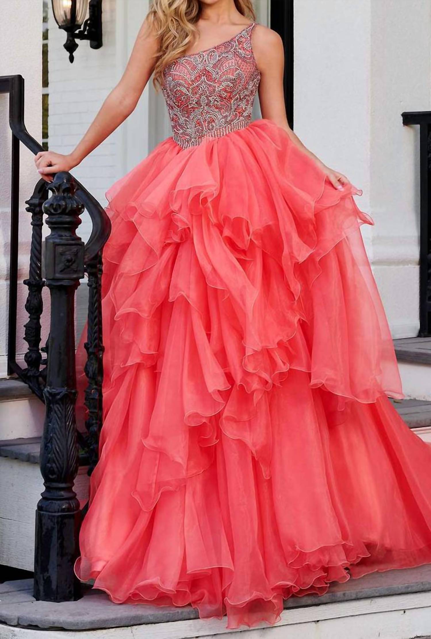Rachel Allan - Shimmering Asymmetrical Long Gown