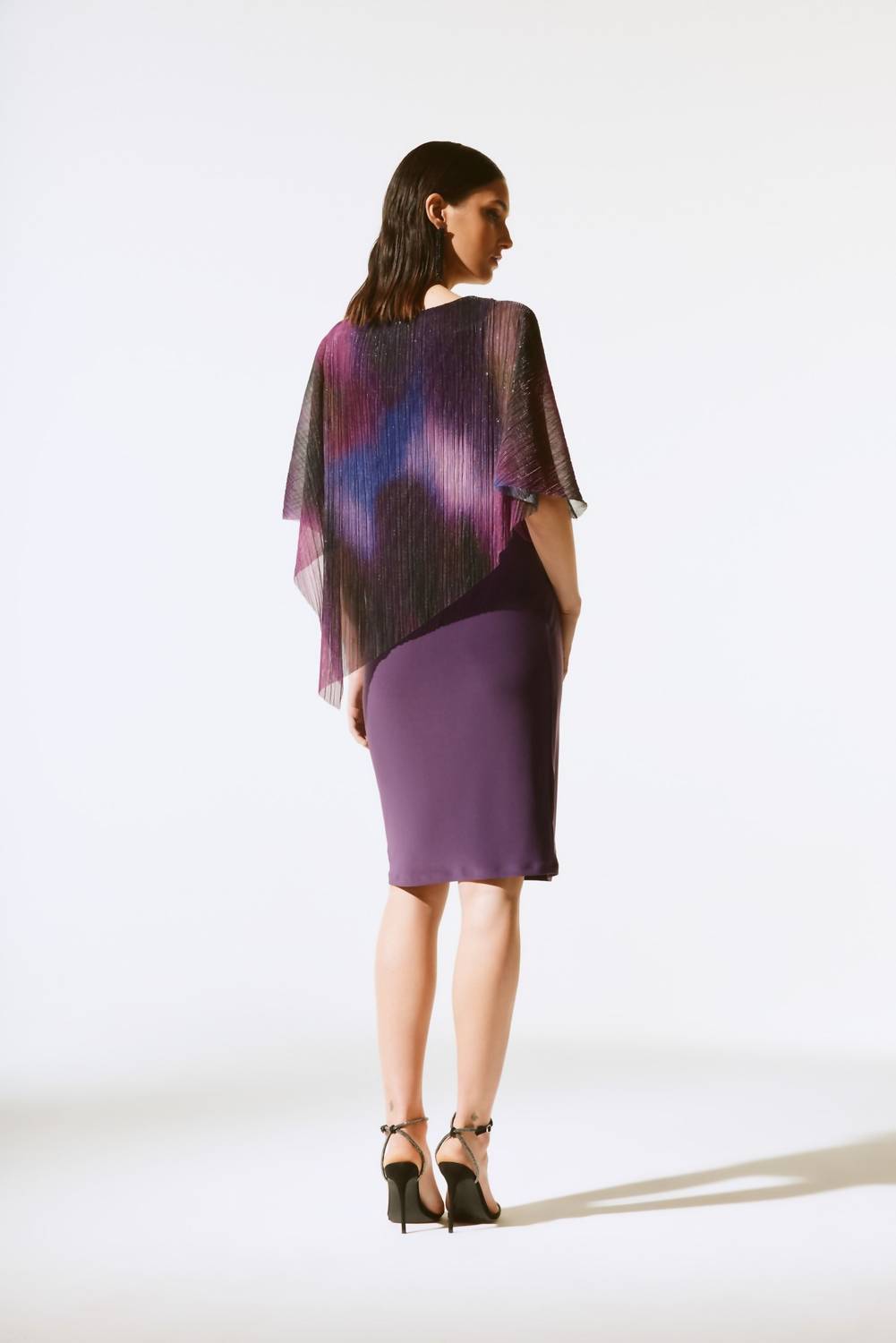 Joseph Ribkoff - Metallic Pleated Overlay Sheath Dress