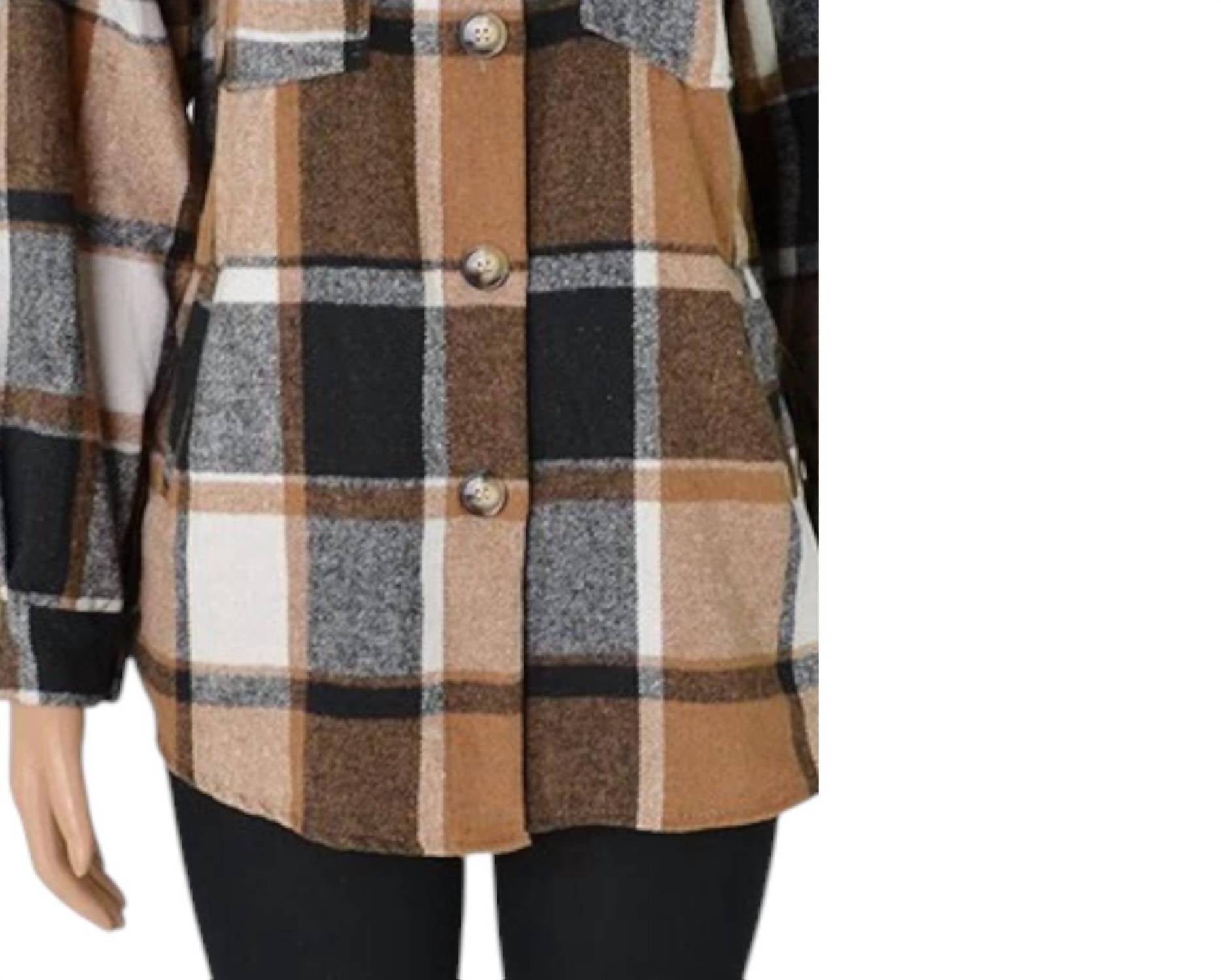 Macaron - Women's Plaid Printed Adorable Buttoned Shacket