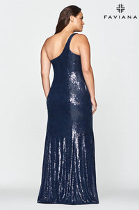 FAVIANA One Shoulder Sequin Gown - Plus in navy - women's dress - alternate view