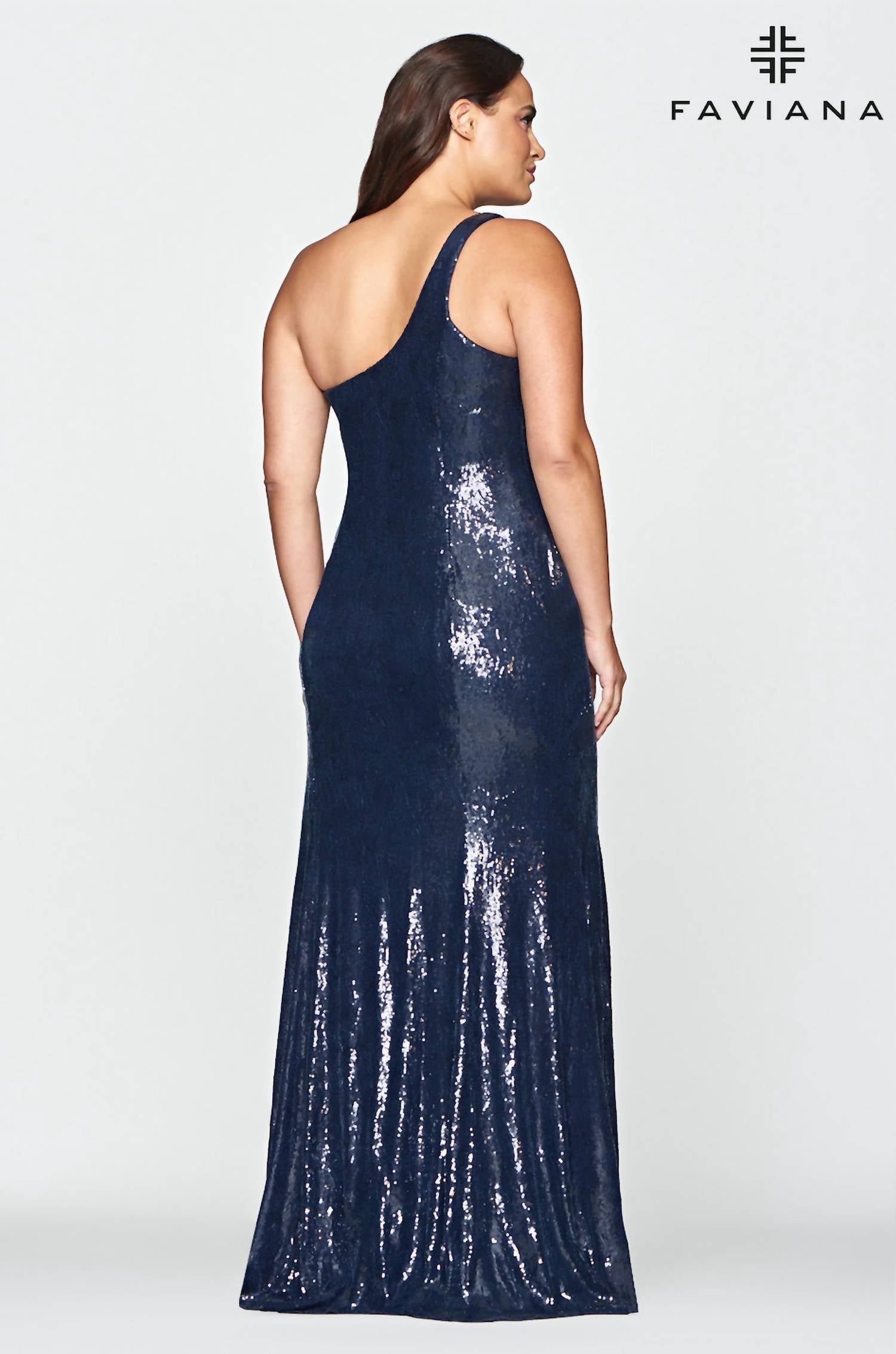 FAVIANA One Shoulder Sequin Gown - Plus in navy - women's dress - alternate view
