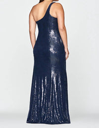 FAVIANA One Shoulder Sequin Gown - Plus in navy - women's dress - detail view