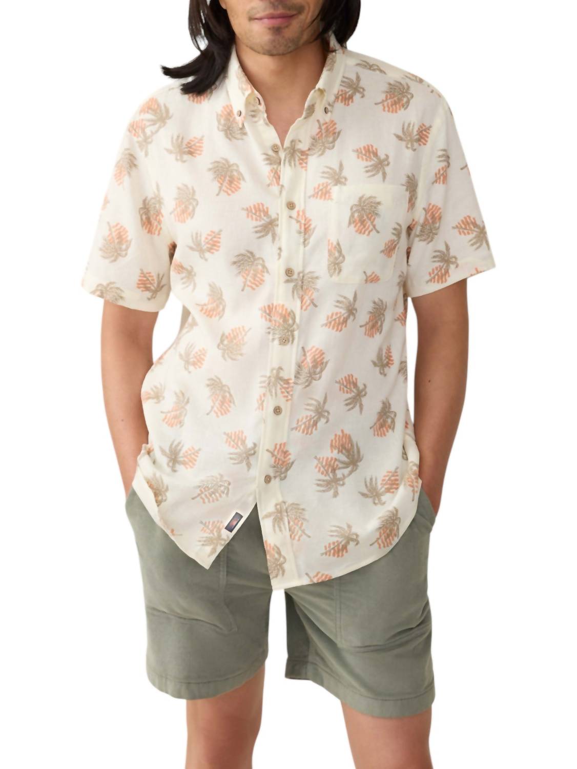 Faherty Short Sleeve Breeze Shirt in sunlit palm waves - men's shirt