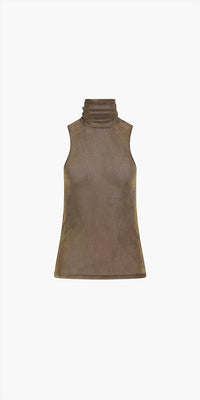 Priscavera - Velvet Mesh Turtleneck Tank Top