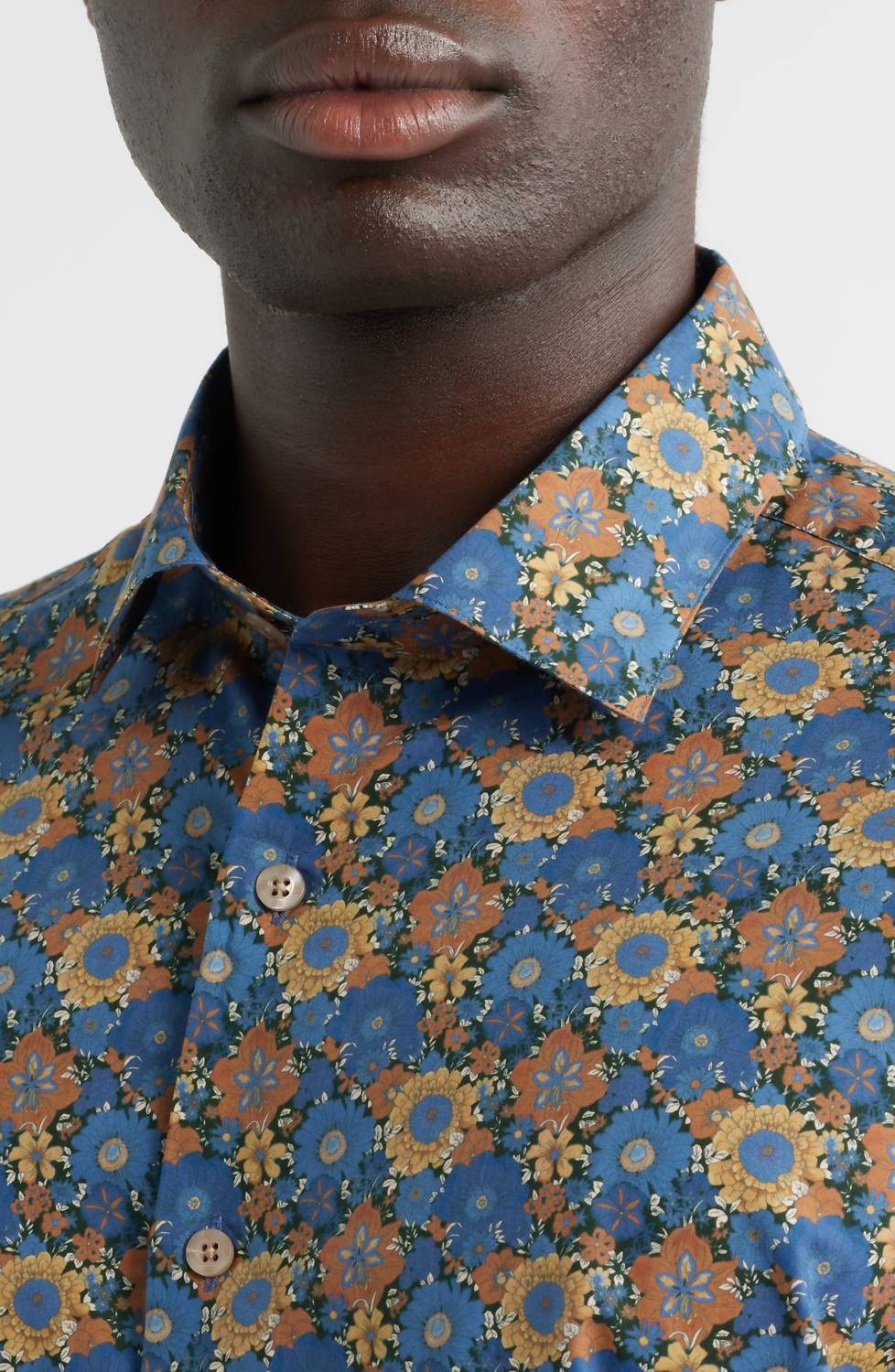 Scott Barber Canclini Regular Fit Floral Cotton Button-up Shirt in blue - men's shirt - view 4