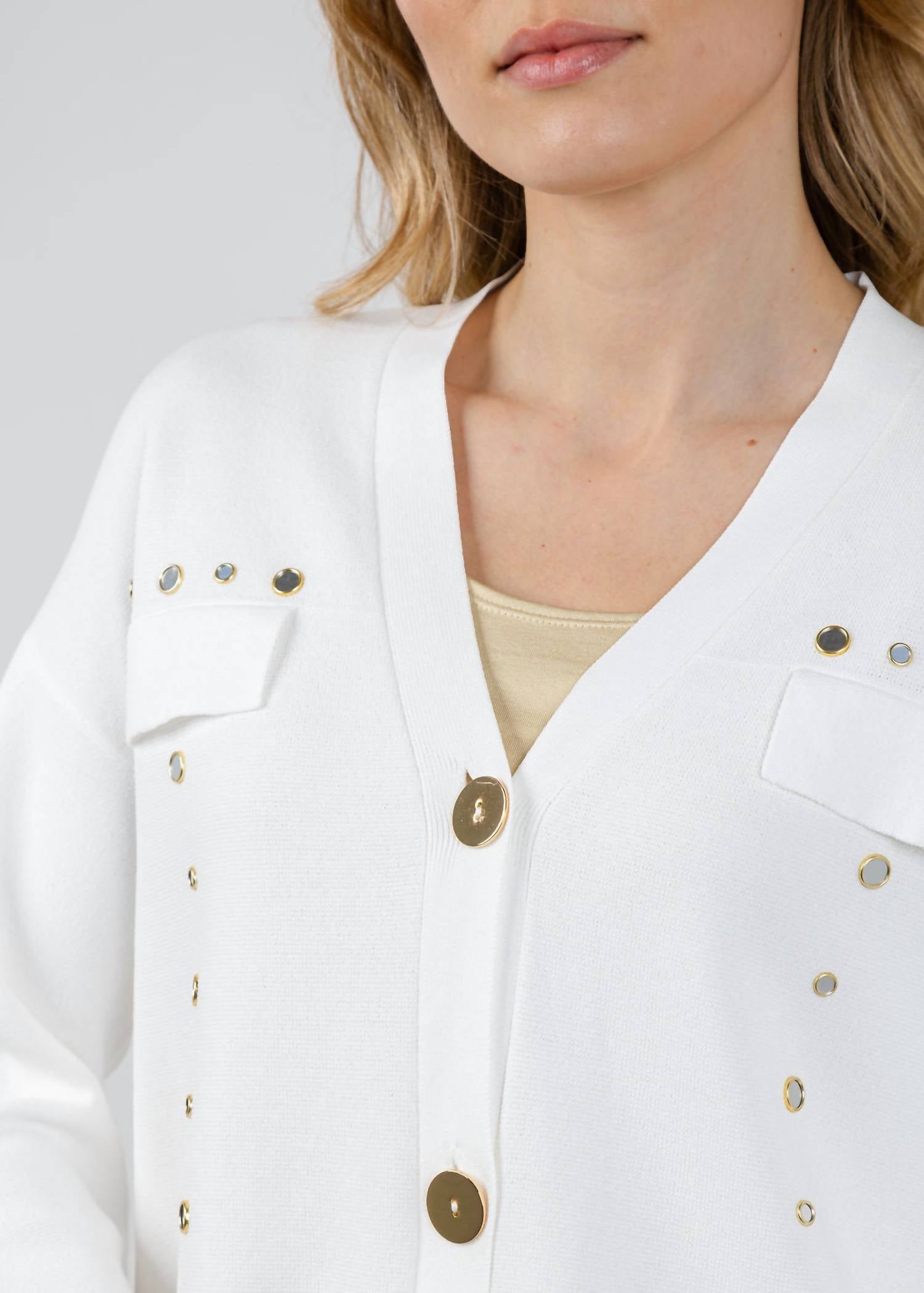 Joseph Ribkoff Three-Quarter Sleeves Button Cardigan in vanilla - women's cardigan - view 4