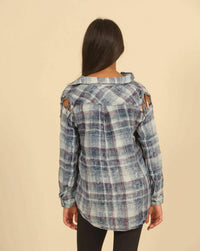 Vintage Havana - Girls Shoulder Cut Out Laced Plaid Shirt