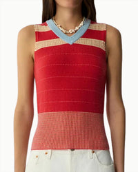 Guest In Residence Collegiate Stripe Vest in residence collegiate stripe vest in scarlet combo - women's jacket