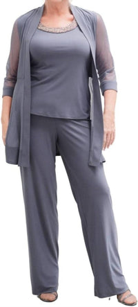 R&M Richards - Pants Suit Sleeveless Top With Soft-cut Draped Lapel Mesh Jacket - Plus