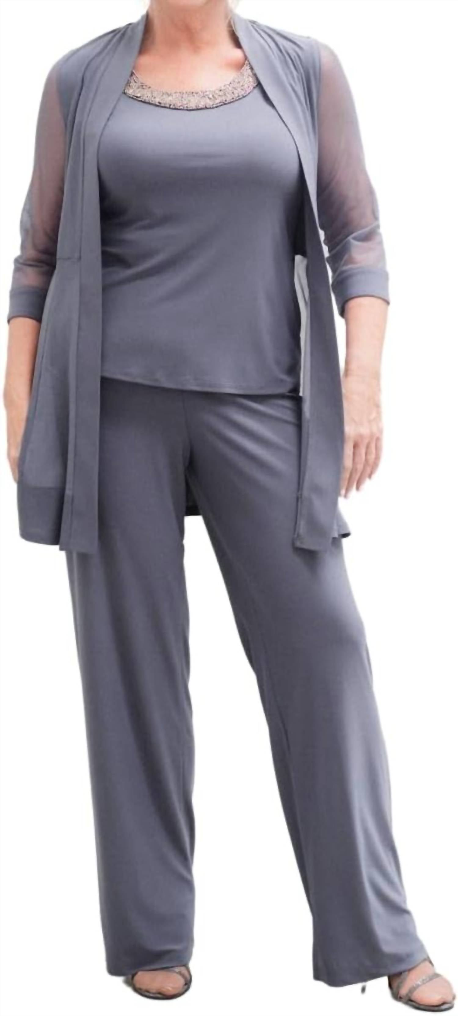 R&M Richards - Pants Suit Sleeveless Top With Soft-cut Draped Lapel Mesh Jacket - Plus