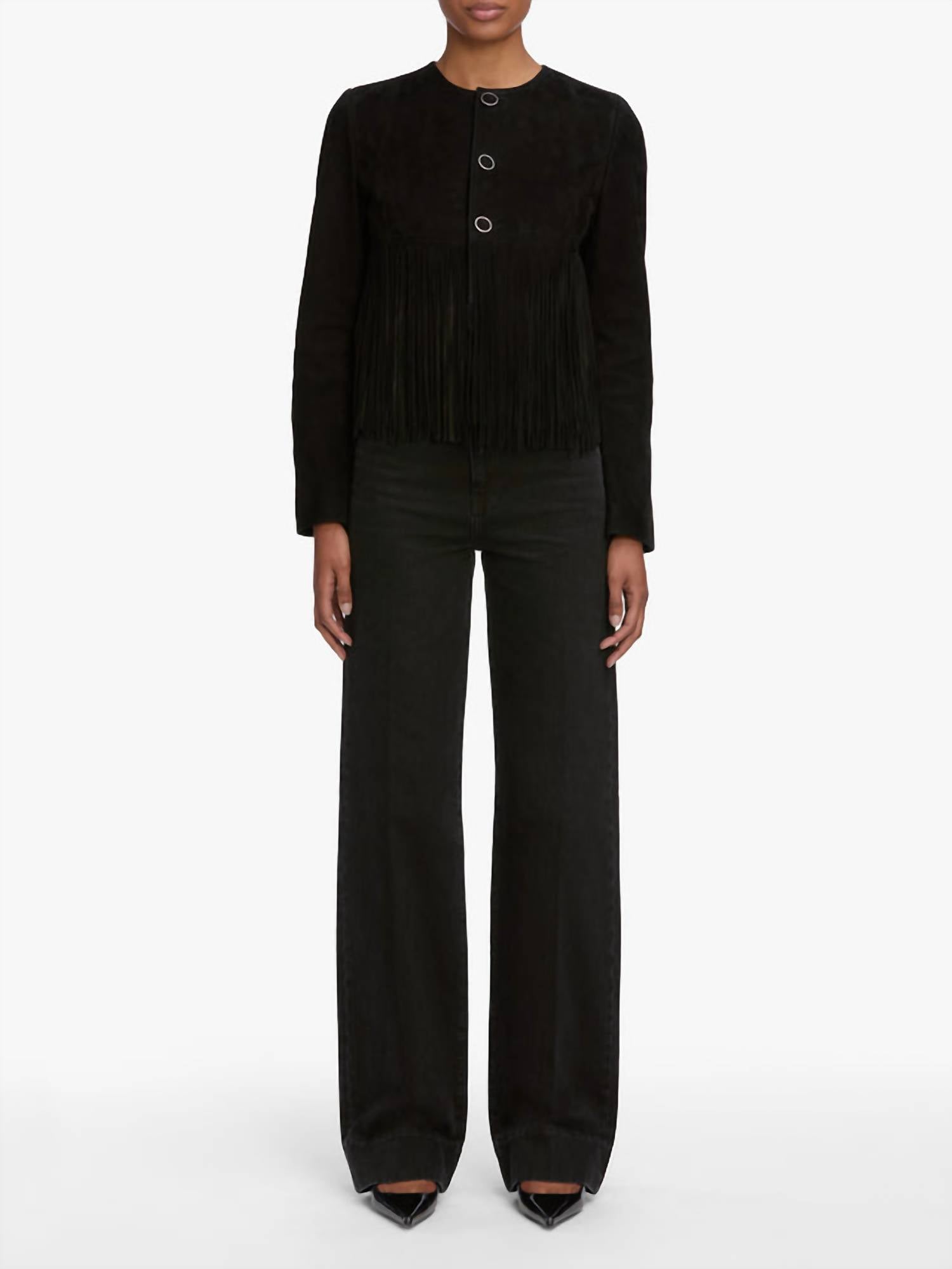 FRAME Saddle Luxe Suede Jacket in black - women's jacket - view 4