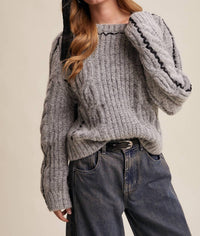 Listicle - Contrast Stitch Cable Knit Sweater