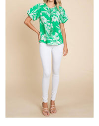 Jodifl - Island Vibes Hawaiian Floral Shirt With Puff Sleeves