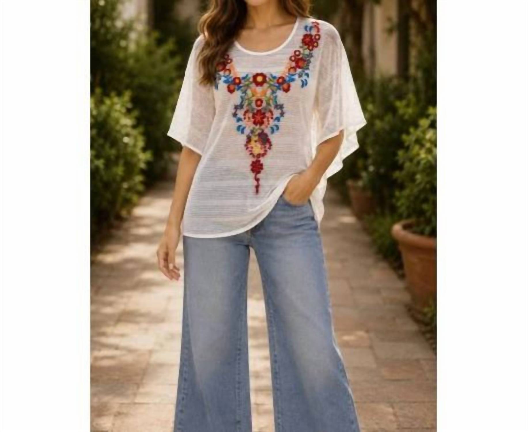 Adore - Floral Embroidered Mesh Poncho Top