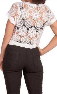 GIGI MODA Diletta Crochet Cardigan in white - women's cardigan - alternate view