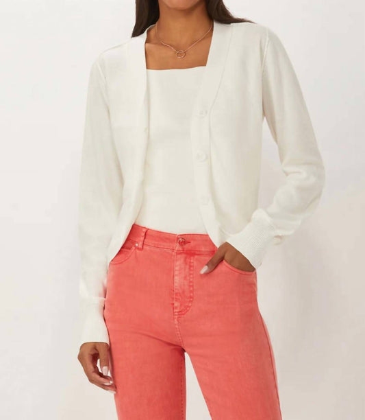 Ecru - Curved Placket Printed Cardigan