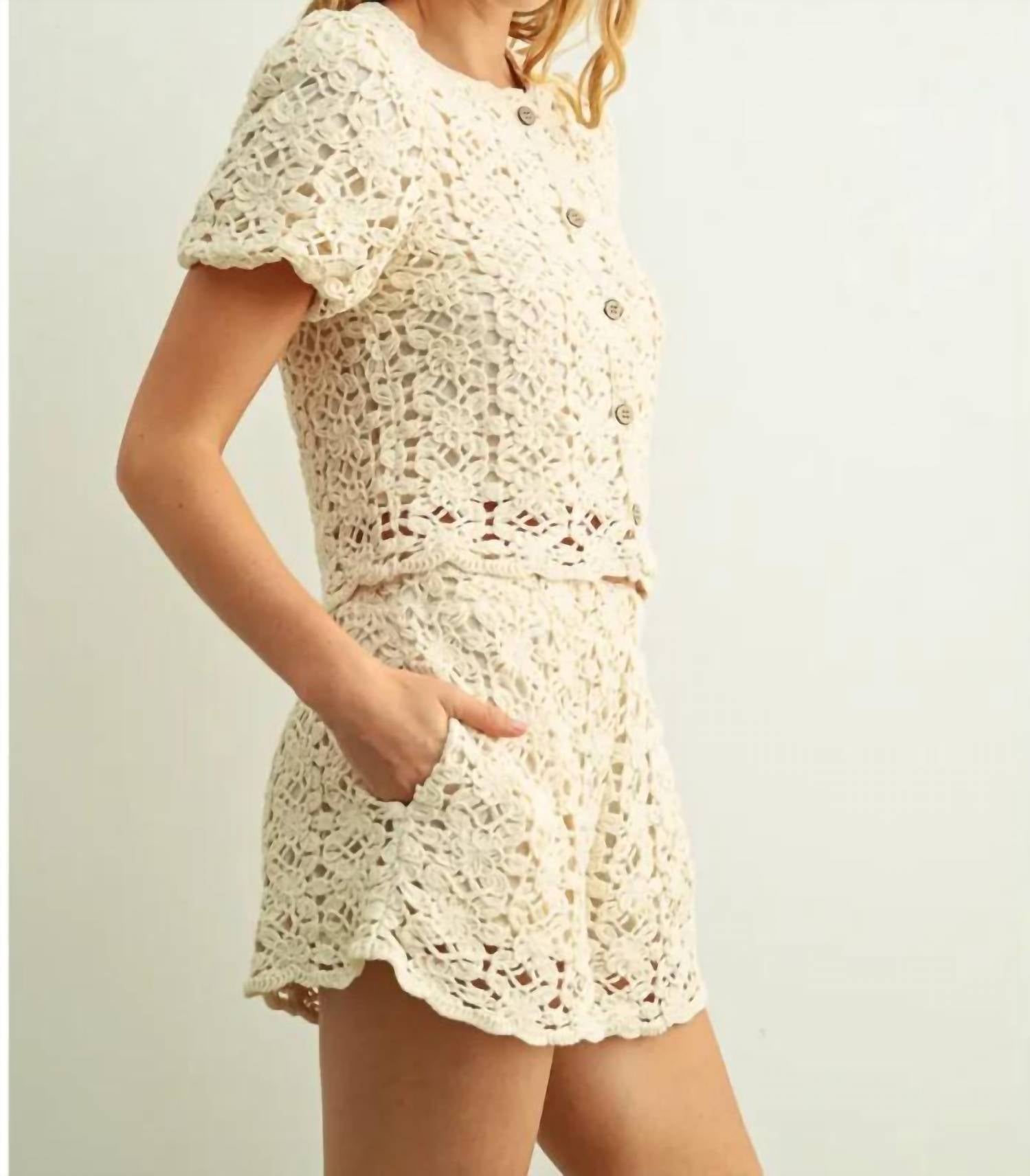 Miou Muse - Crochet Elastic Waistband Shorts