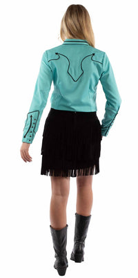 Scully Short Fringe Leather Skirt in black - women's skirt - detail view