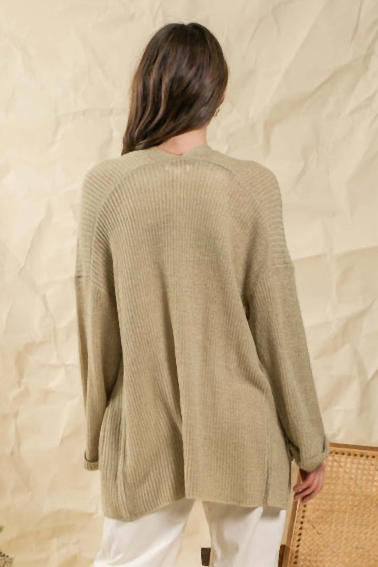 Blu Pepper - Front Pockets 3/4 Cuffed Sleeves Cardigan