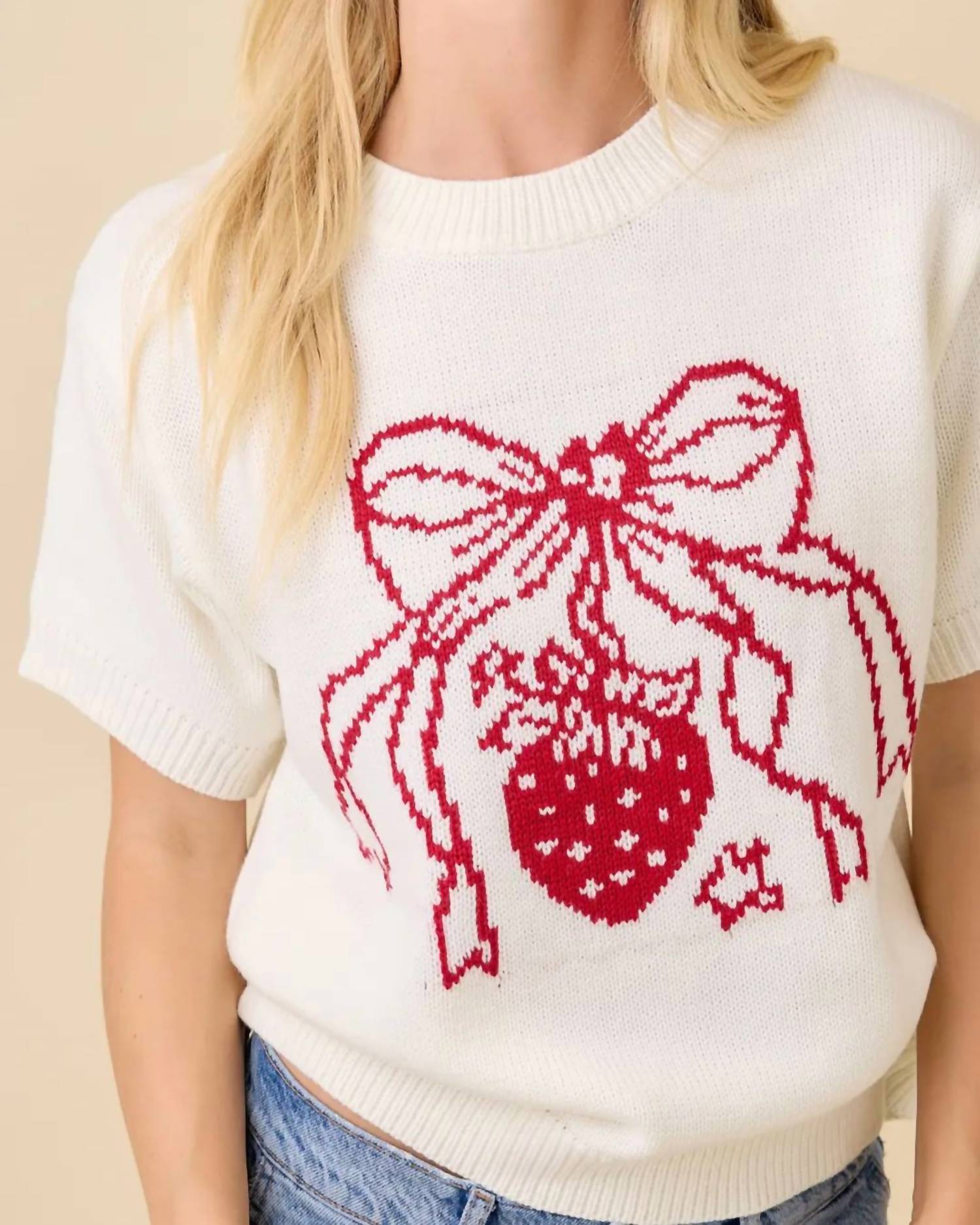 Main Strip - Pricilla Strawberry Bow Sweater
