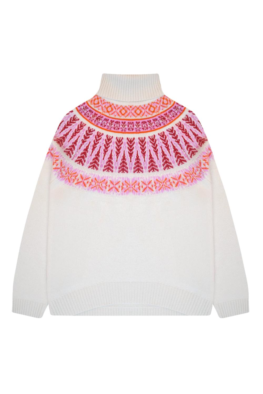 Jumper1234 Women's Fairisle Roll Collar Turtleneck Sweater in ear of wheat - women's sweater