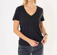 Maison Wheat Charleston V Neck Tee in black - women's t-shirt
