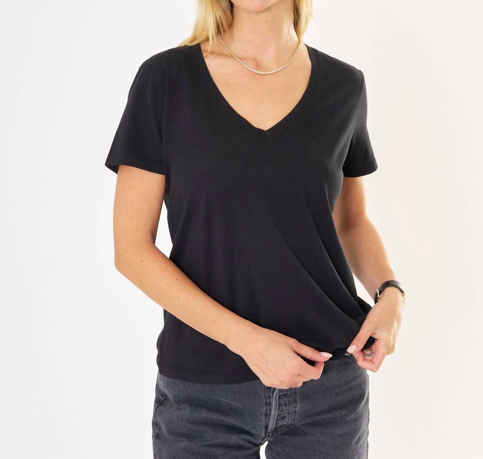 Maison Wheat Charleston V Neck Tee in black - women's t-shirt