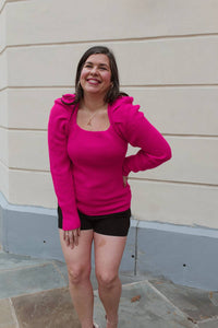 Ee:Some - Square Neck Puff Sleeve Ribbed Knit Sweater