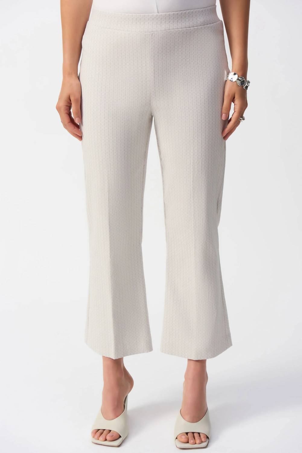 Joseph Ribkoff Geometric Jacquard Flared Pull-on Pants in grey white - women's pants
