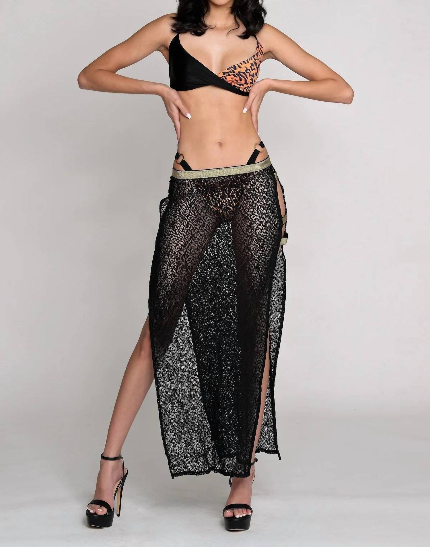Belle D'Amour The Tahiti Cover-up Skirt in black - women's swimwear - detail view
