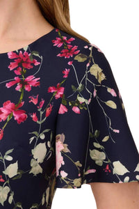 Adrianna Papell - Floral Print Crepe Midi-length Sheath Dress