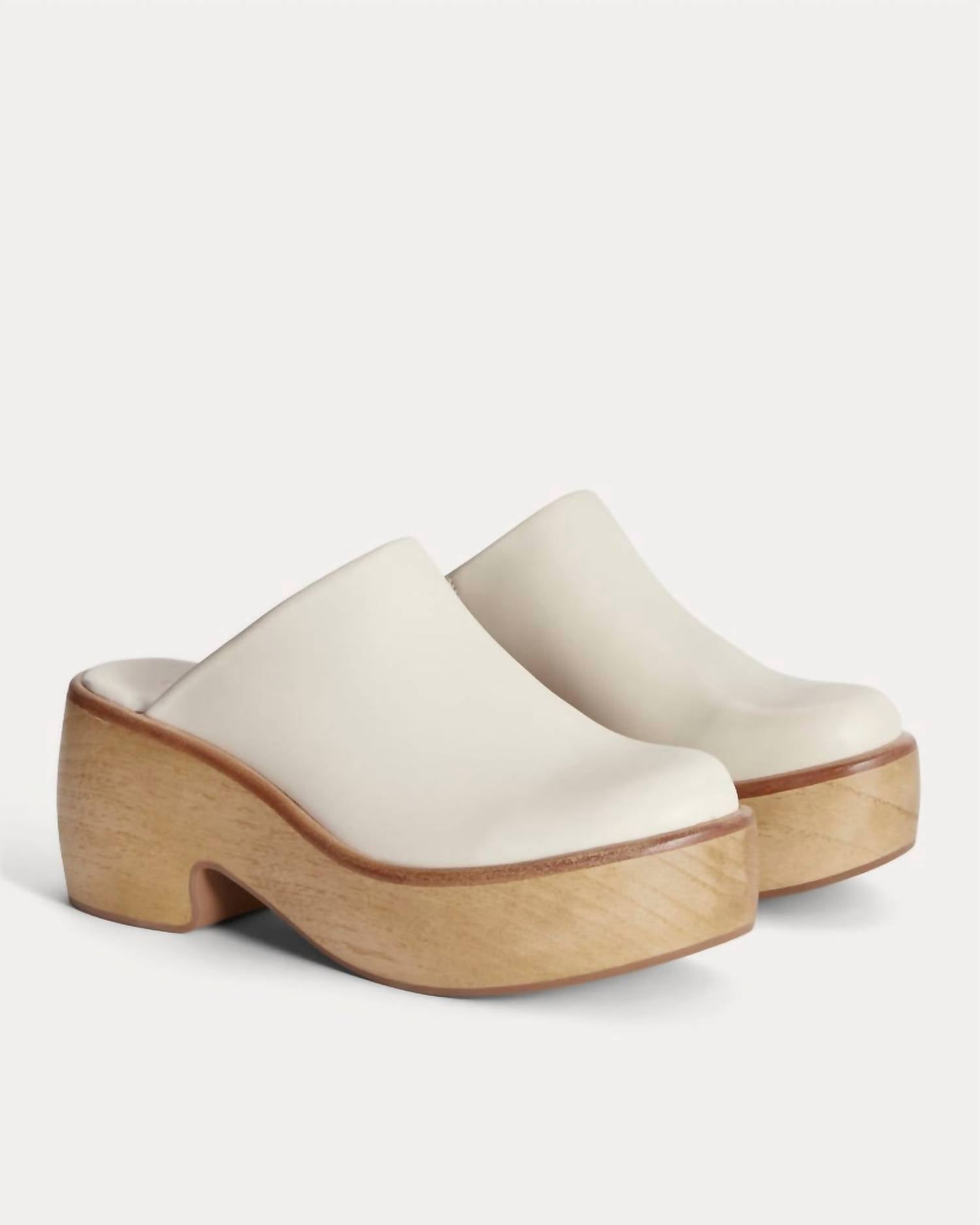 Everlane Women's Wooden Puff Clog in canvas - women's shoe - detail view