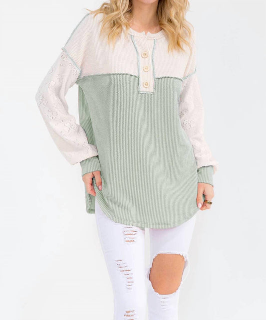 7Th Ray - Two Tone Rib Knit Henley Top