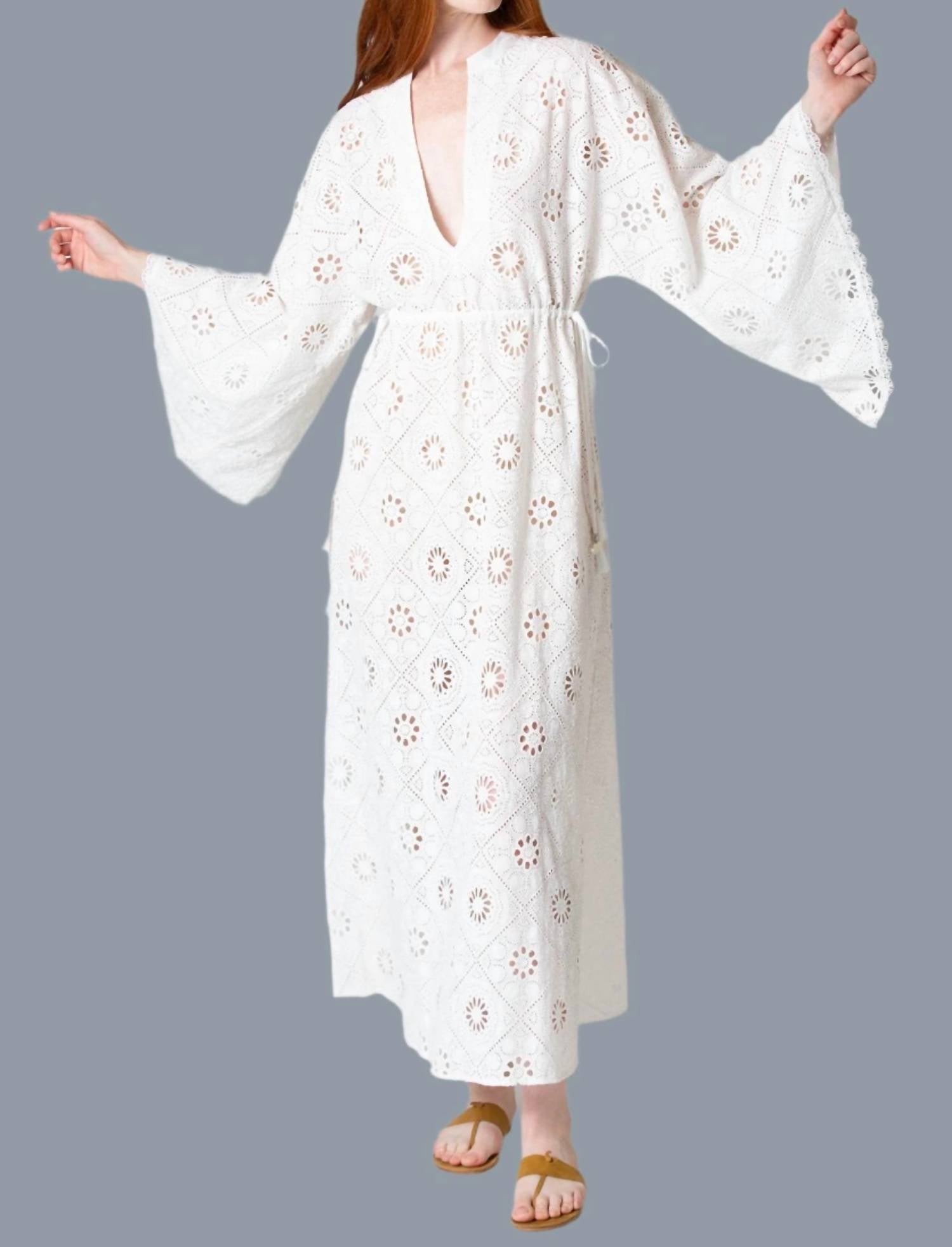 Miguelina - Ieva Diamond Eyelet Embroidered Caftan