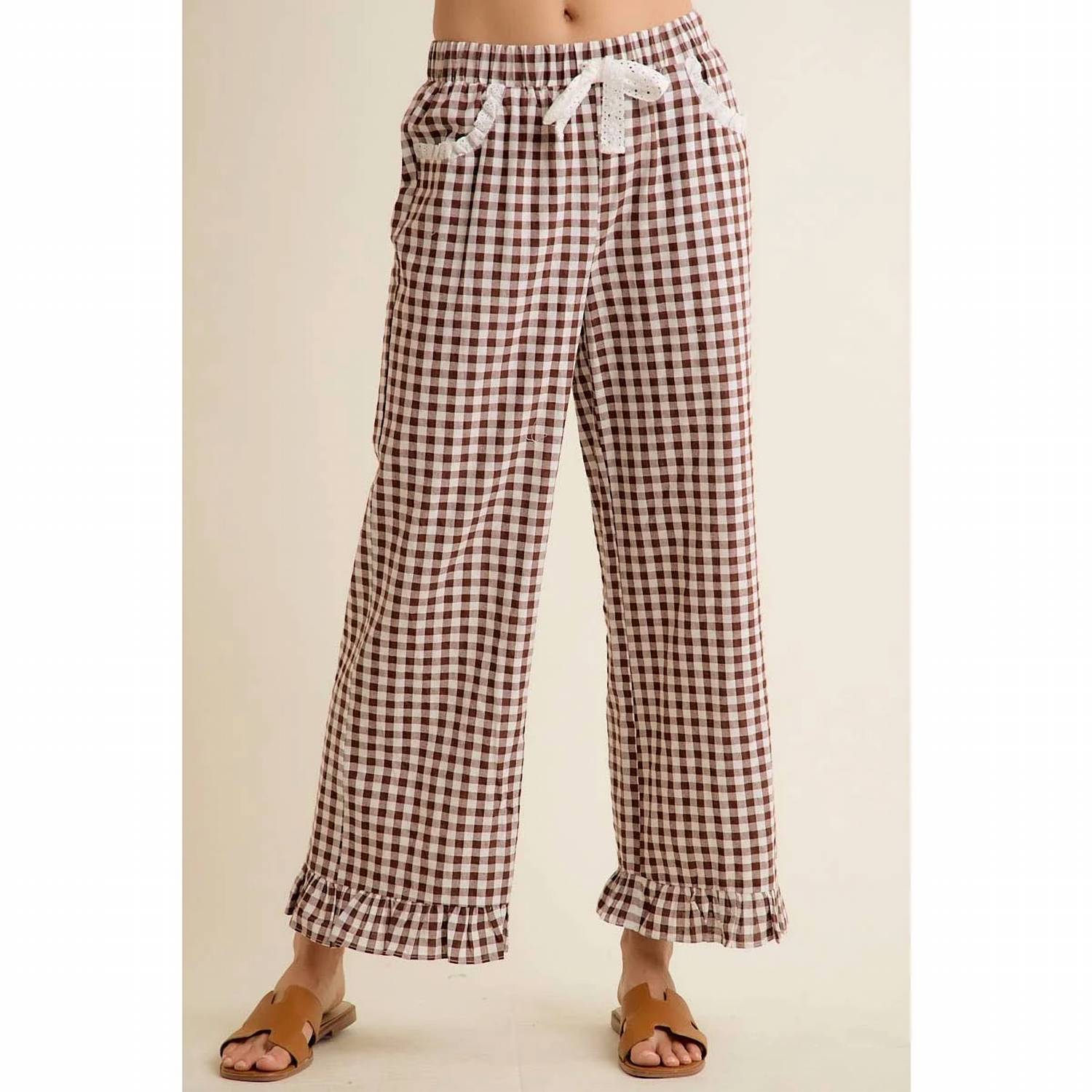 So Me - Gingham & Lace Ruffle Pant