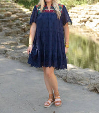 Layerz Clothing Eyelet Embroidered Mini Dress in navy - women's dress - view 6
