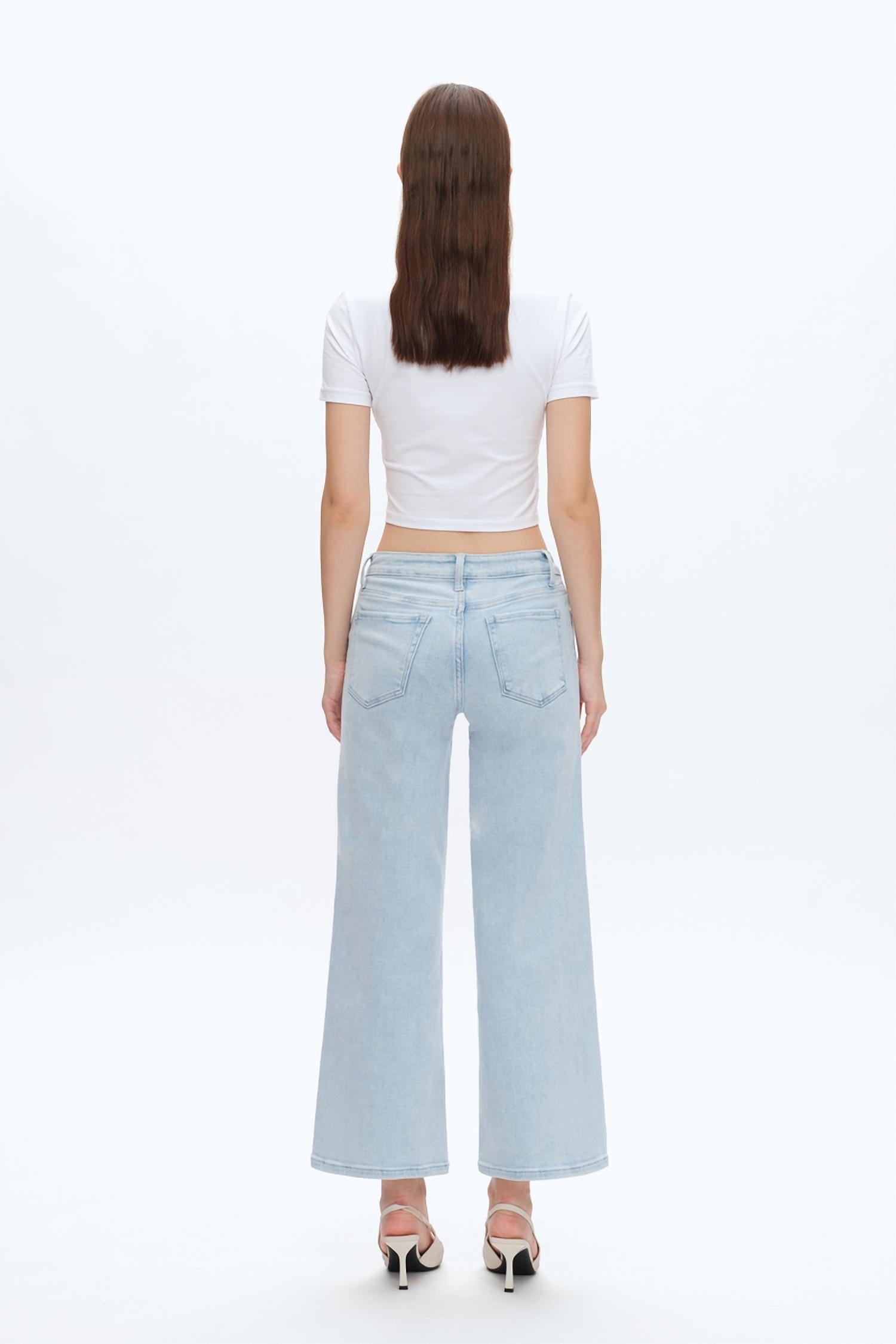 Bayeas Lisa Mid Rise Wide Leg Jeans in wathet - women's jeans - detail view