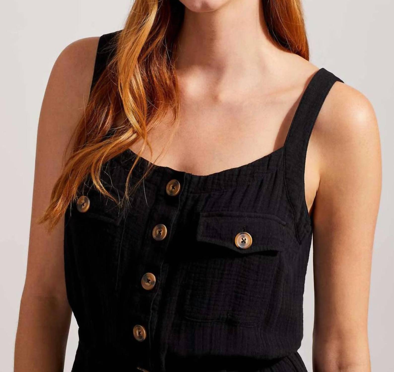 Tribal - Button Front Sash And Pockets Jumpsuit