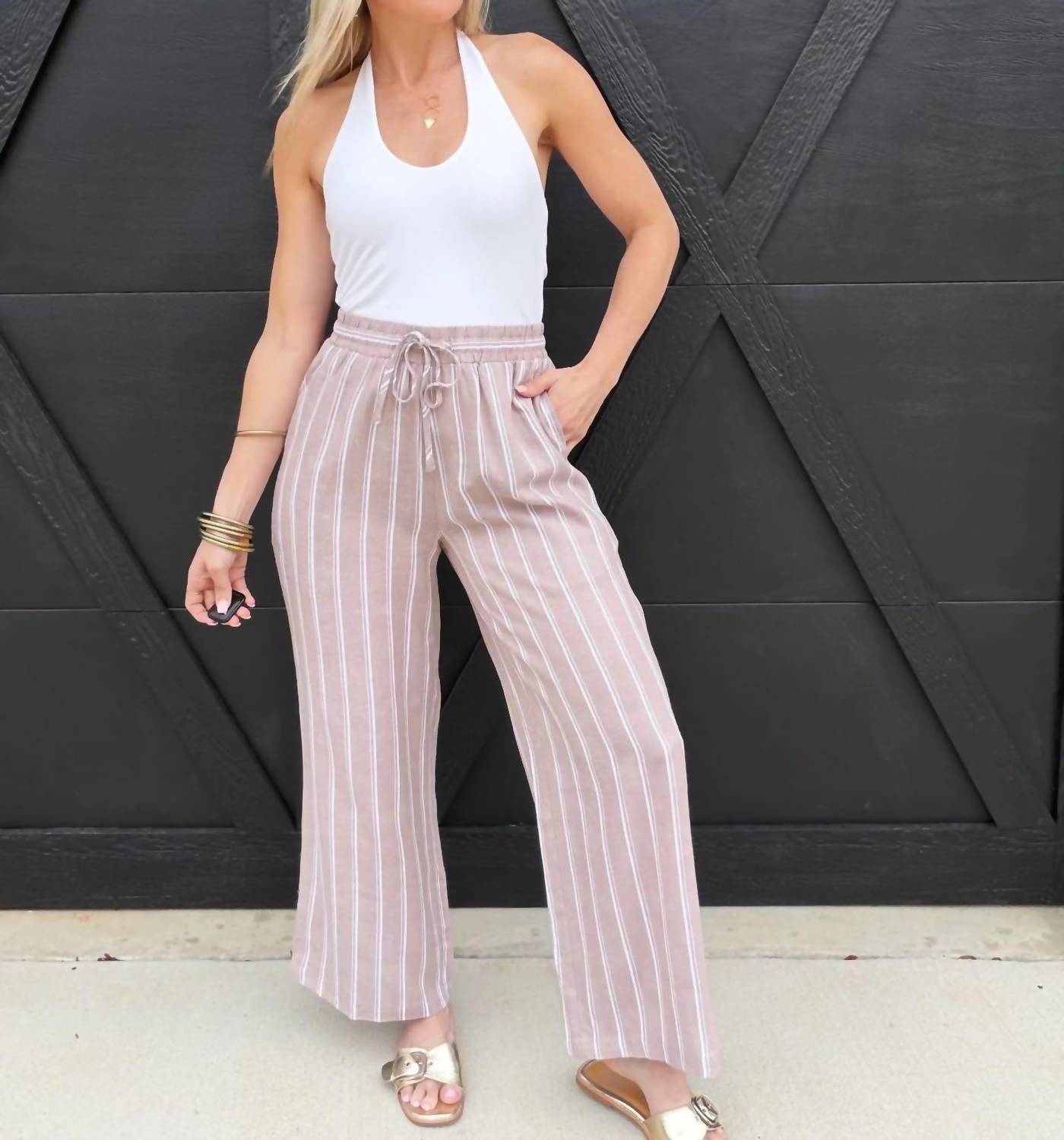 Ee:Some - Soft Washed Striped Pants