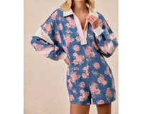 Bibi - Denim Romper With Contrast Collar